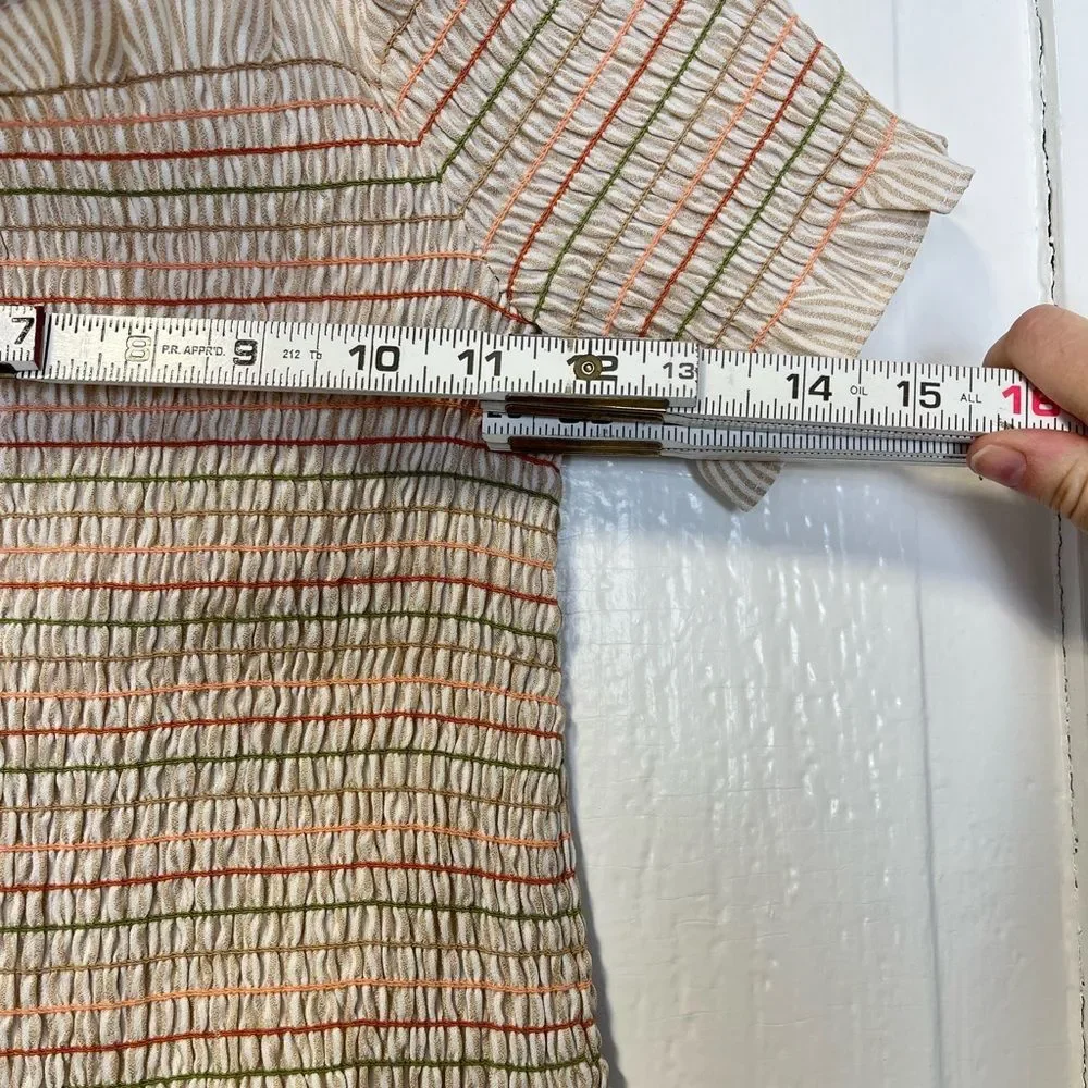 Storia 2 piece multi color tan smocked ruffled skirt and top size medium